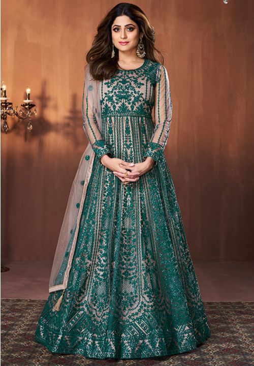 Green Designer Indian Bridal Sangeet Anarkali Suit SFSA324604 - ShreeFashionWear  