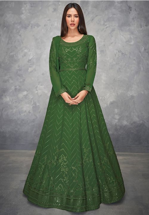 Green Sonam Bajwa Evening Party Georgette Anarkali Suit SRYS74305 - ShreeFashionWear  