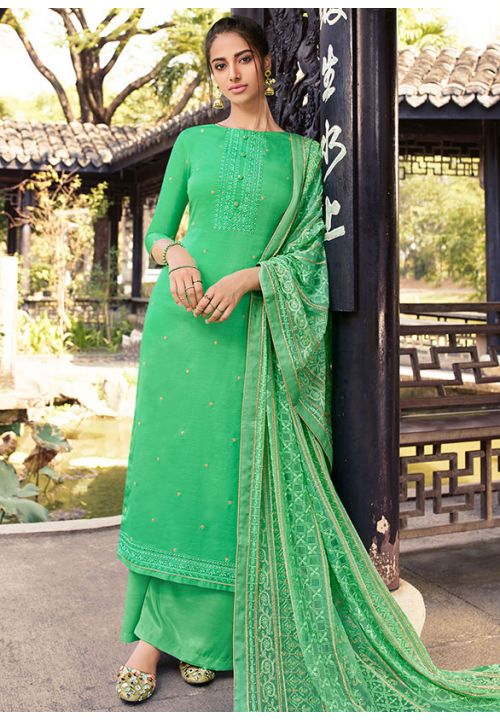 Green Lakhnavi Plus Size Salwar Pant Palazzo Suit SRSTL13902 - ShreeFashionWear  