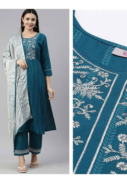 Teal Blue Readymade Cotton Sequin Salwar Pant Suit SRVEP23901R - ShreeFashionWear  