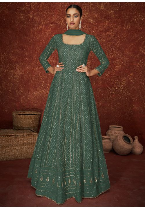 Green Sangeet Wedding Gown Anarkali Gown Suit In Georgette SRYS78203E