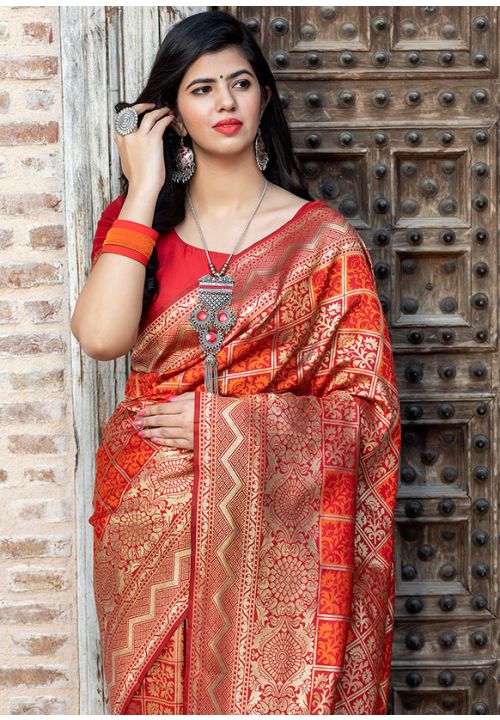 Red Indian Wedding Banarasi Silk Saree RSTRSV1003 - ShreeFashionWear  