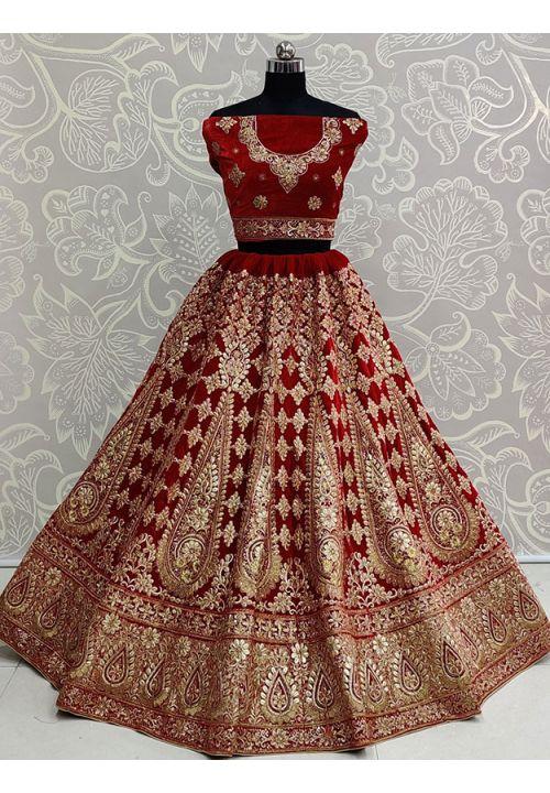 Beautiful Red & Golden Colored Hand Embroidered Bridal Lehenga | Odhni –  ODHNI