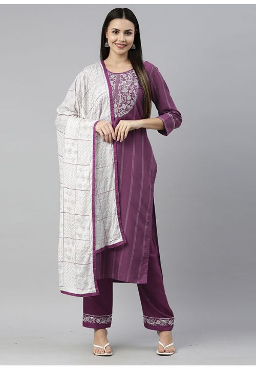 Purple Readymade Cotton Sequin Salwar Pant Suit SRVEP23902R - ShreeFashionWear  