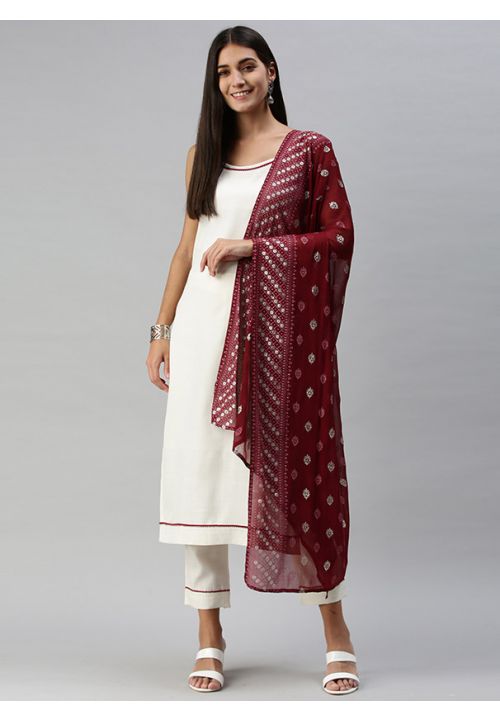 White Sangeet Readymade Salwar Pants In Cotton Blend SFROY394803R