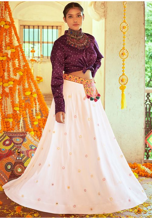 White Maroon Festival Navaratri Choli Ethnic Skirt with Top SAKHU13803R