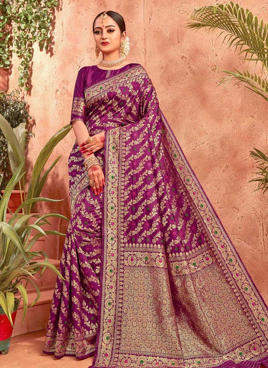 Buy Festive Purple Wedding Saree In Banarasi Silk  FZ87415 - ShreeFashionWear  