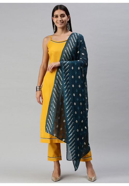 Yellow Sangeet Readymade Salwar Pants In Cotton Blend SFROY394804R